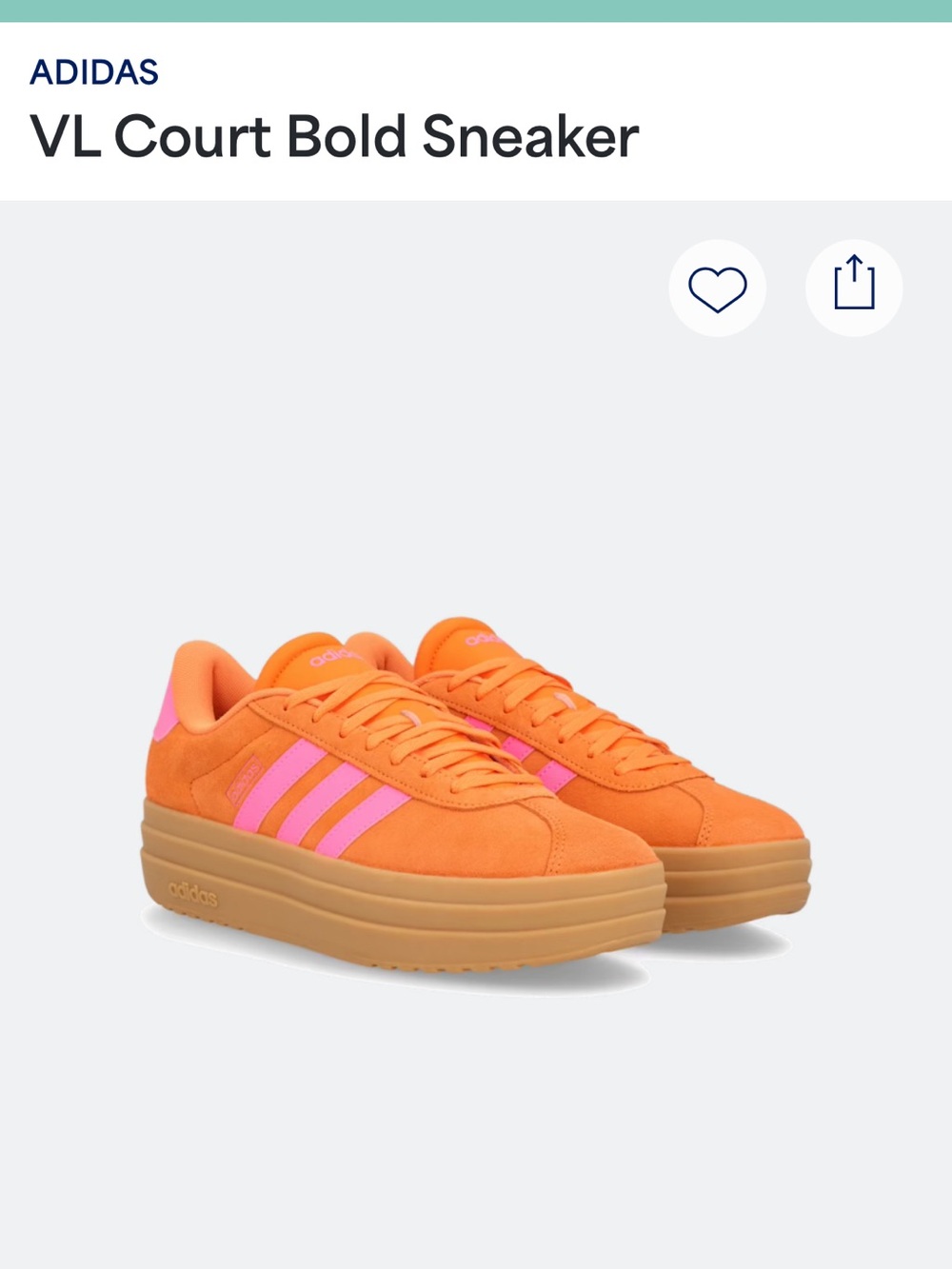 adidas VL Court Bold Sneaker in Orange with Pink Stripes Size 9.5 Woman’s